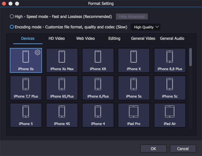 select the output format