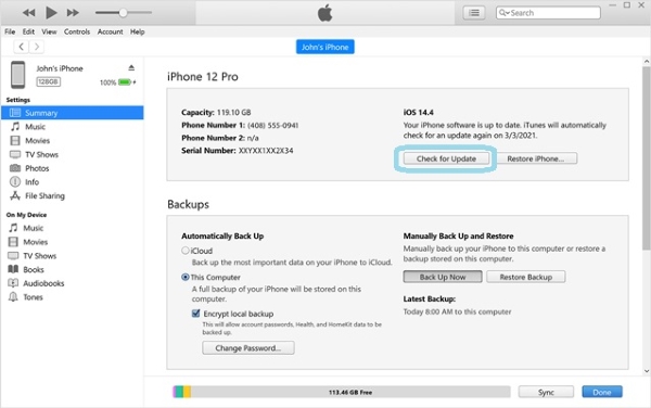 itunes check for update